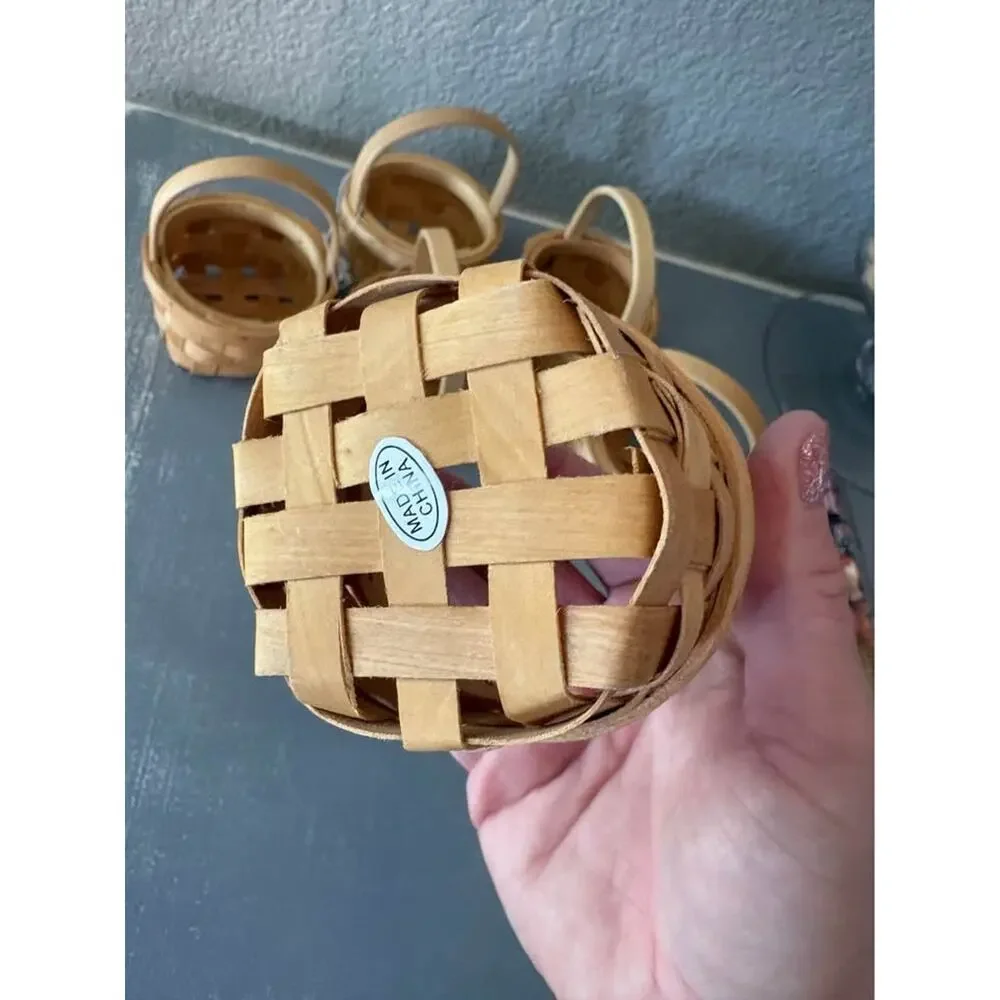 Lot of 6 Miniature Woven Wood Splint Baskets Handles Doll Craft country farm